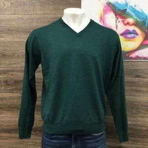 Peter Millar Mens Green Extrafine Italian Merino Wool V-Neck Golf Sweater Size L